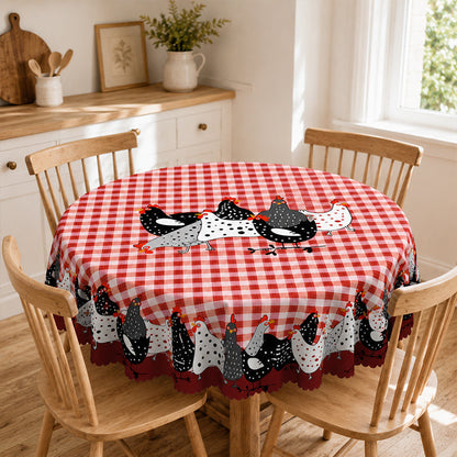 🐓❤️Farmhouse Rooster Tablecloth | Red Buffalo Plaid Chicken Table Cover