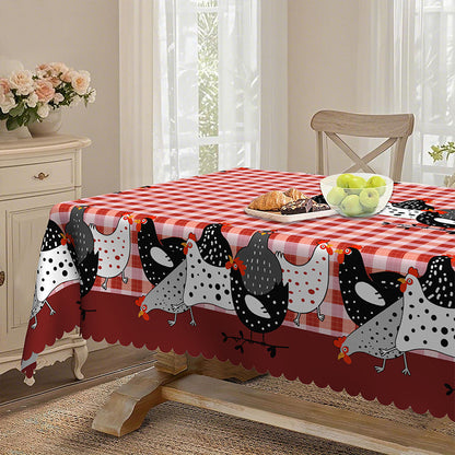 🐓❤️Farmhouse Rooster Tablecloth | Red Buffalo Plaid Chicken Table Cover