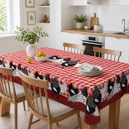 🐓❤️Farmhouse Rooster Tablecloth | Red Buffalo Plaid Chicken Table Cover