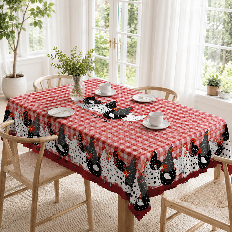 🐓❤️Farmhouse Rooster Tablecloth | Red Buffalo Plaid Chicken Table Cover
