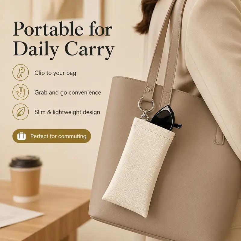 Buy three get one free🎒Minimalist PU Leather Eyeglass Pouch with Key Ring - Spring-Open Portable Glasses Case ✨