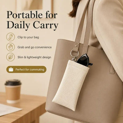 Buy three get one free🎒Minimalist PU Leather Eyeglass Pouch with Key Ring - Spring-Open Portable Glasses Case ✨