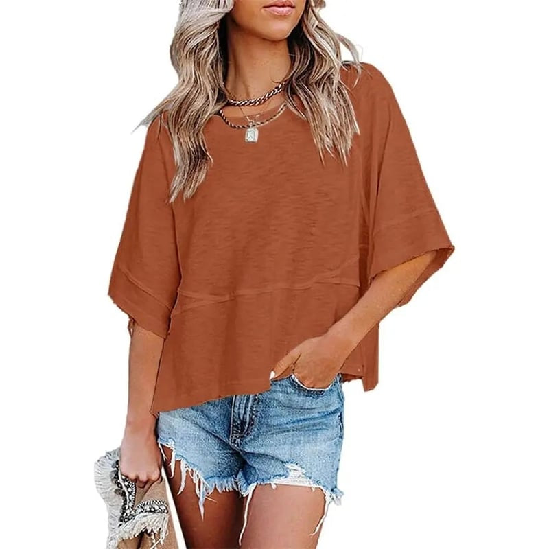 🛍️Women's Summer Casual Crewneck Batwing Top - Loose Fit, Cute & Breezy 🌸☀️
