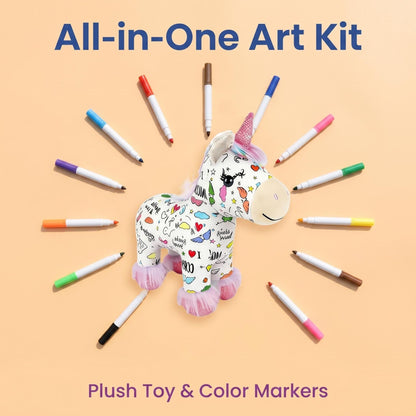 🦄 DIY Coloring Unicorn Plush Kit – Reusable Stuffed Animal Craft Set with 12 Washable Markers