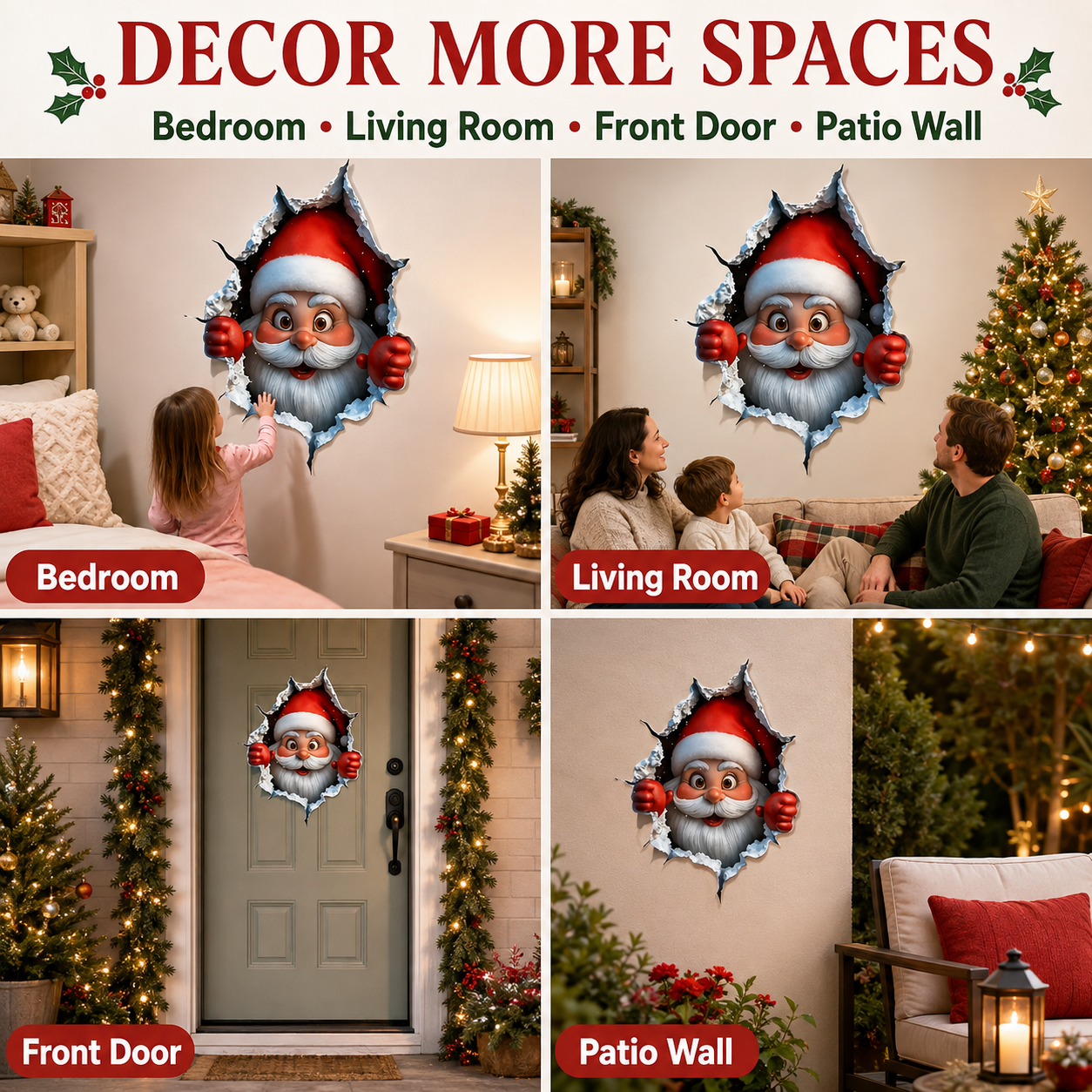 🎅 Bring Christmas Magic Home: 3D Santa Burst Wall Sticker!