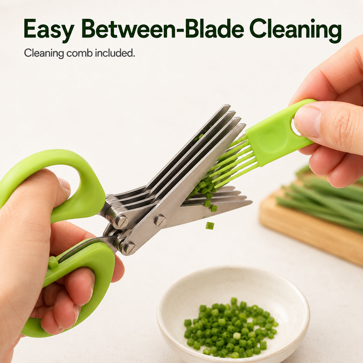 🌿 Kitchen Time-Saver: 5-Blade Stainless Steel Herb & Scallion Scissors with Cleaning Comb