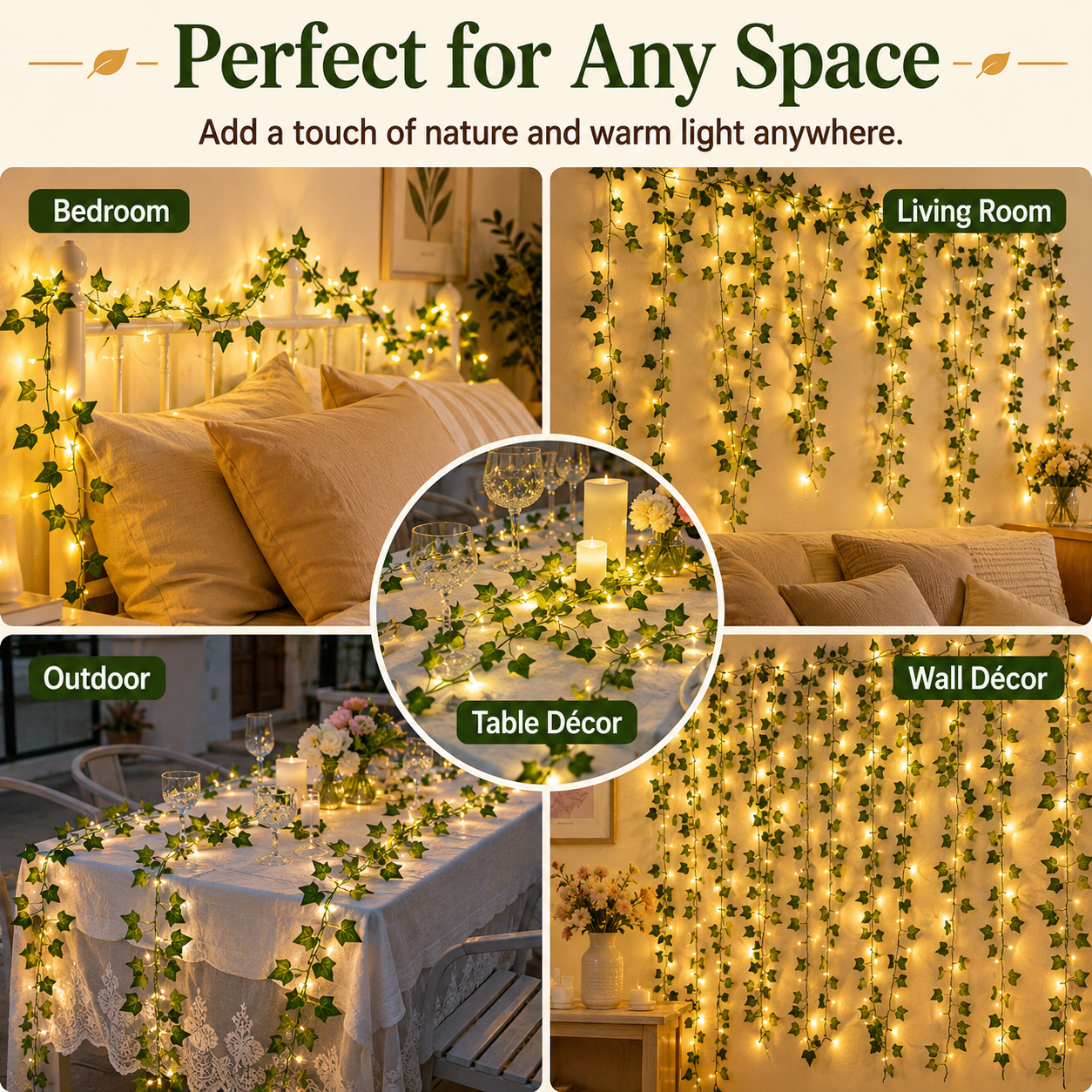 🌿 Aesthetic LED Ivy Garland Lights – Warm Ambient Room Decor ✨