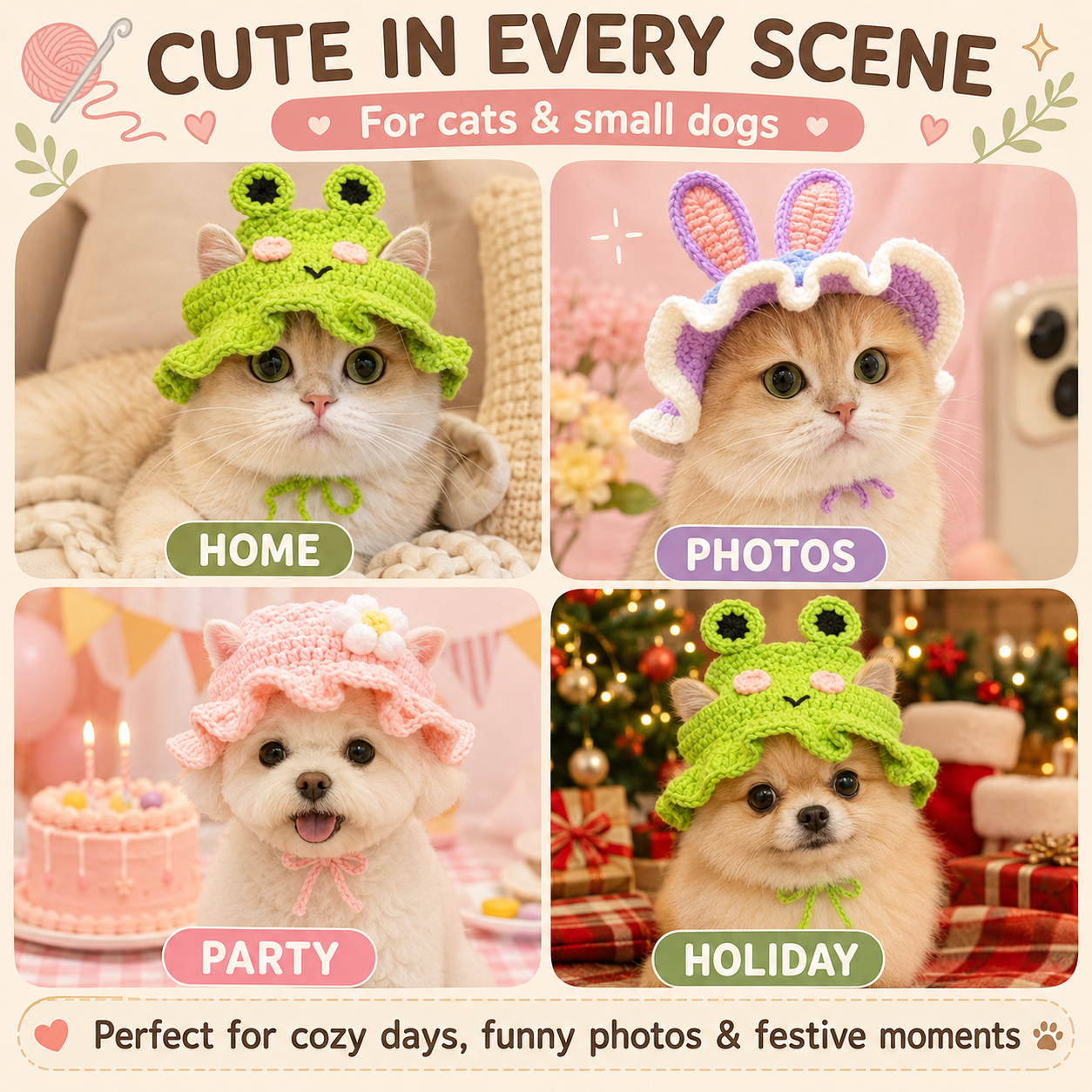 🐸 Cute Crochet Frog & Cat Bucket Hat