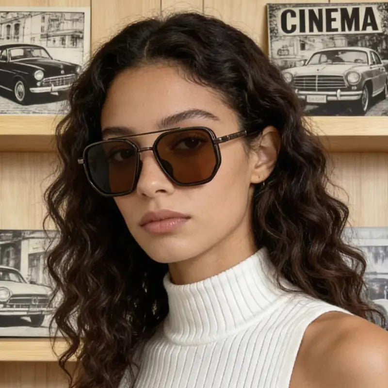 😎 Geometric Double-Bar Sunglasses – Trendy Metal Frame