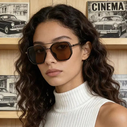 😎 Geometric Double-Bar Sunglasses – Trendy Metal Frame