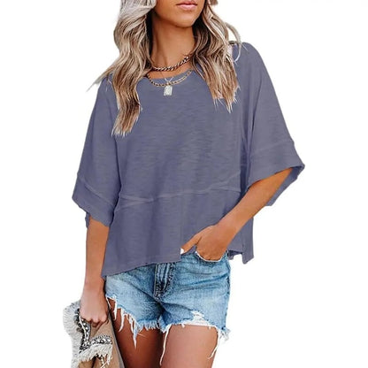 🛍️Women's Summer Casual Crewneck Batwing Top - Loose Fit, Cute & Breezy 🌸☀️