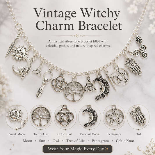 Vintage Witchy Charm Bracelet | Celestial Gothic Boho Jewelry for Women