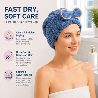 Large Microfiber Hair Towel Caps,Extreme Soft & Ultra Absorbent
