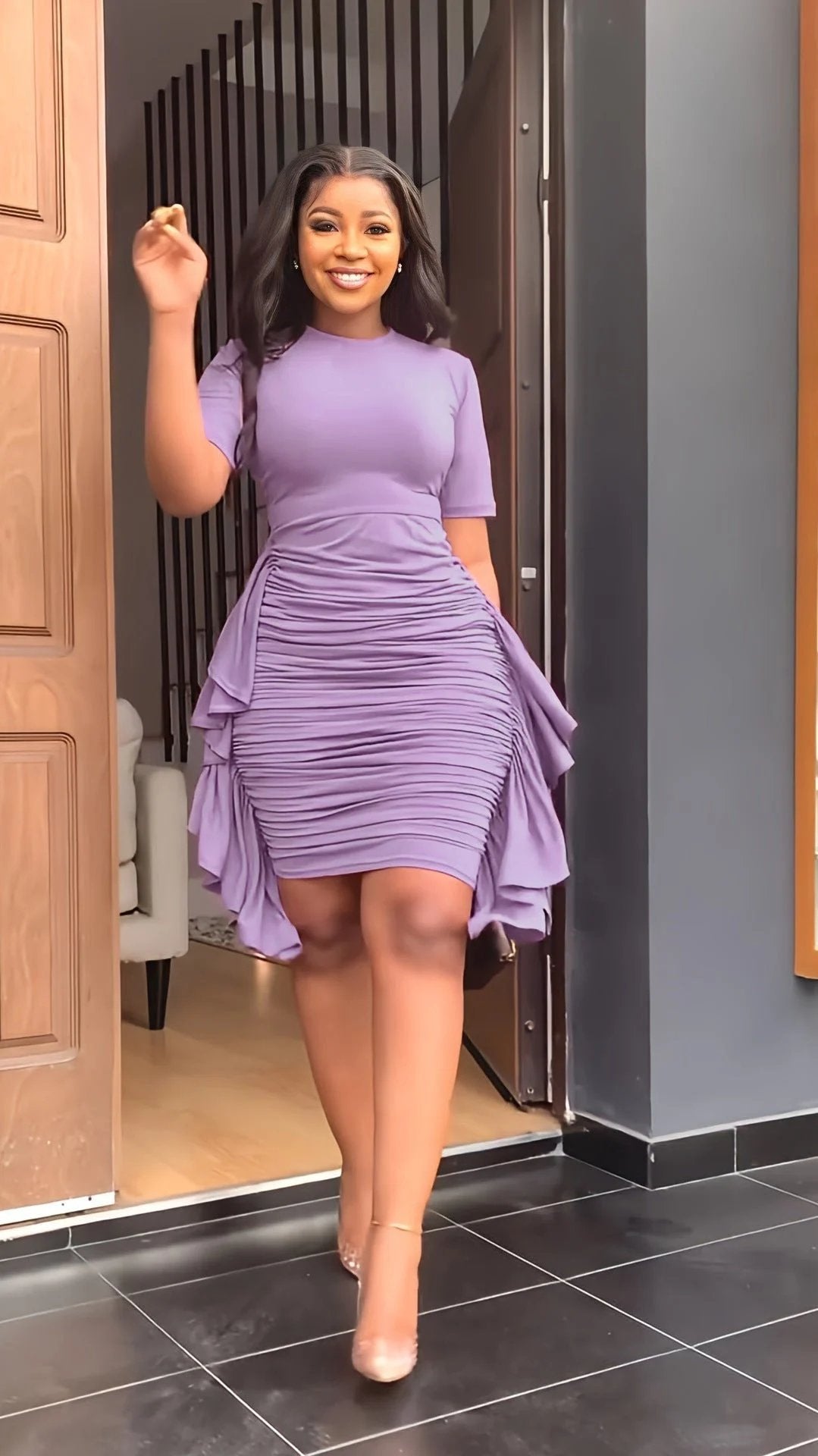 🔥49%OFF 💕Round Neck Short Sleeve Irregular Ruffle Midi Dresses
