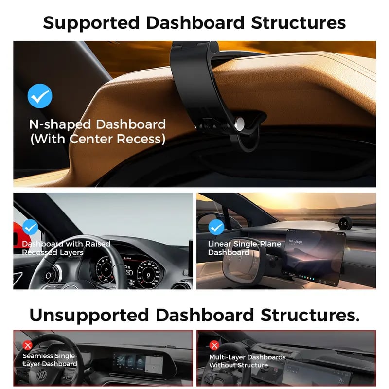 Supported and unsupported dashboard structures for magnetic phone mount