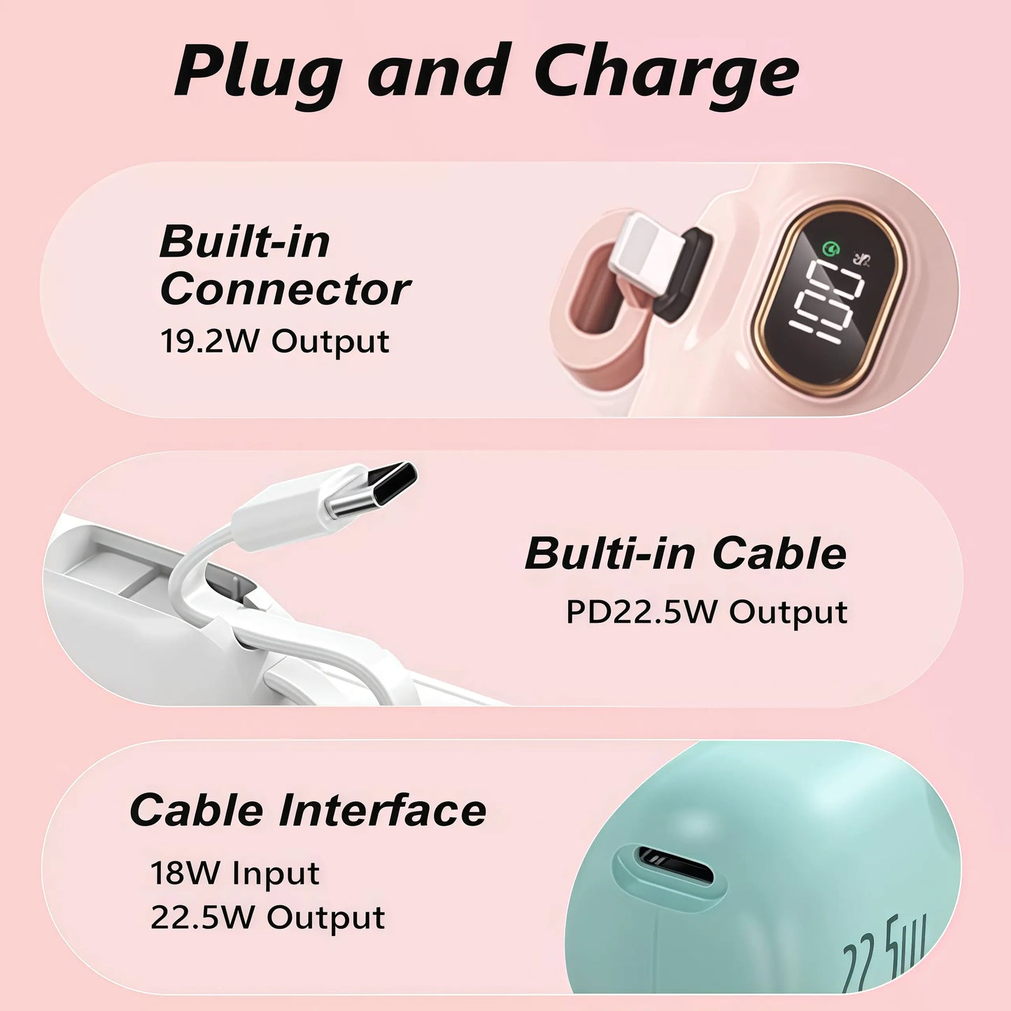 🔋No More Extra Cables! 5000mAh Mini Capsule 22.5W Fast Power Bank