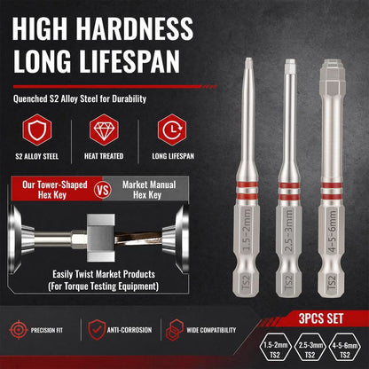 Screwdriver Bits Set 6pcs with Magnetic Hex Shank Pagoda-Shaped Design in Multiple Sizes for Electric Drills and Wrenches
