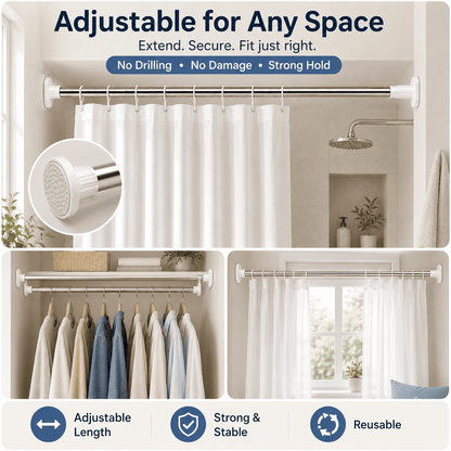 🏠 Drill-Free Adjustable Tension Rod – Instant Storage, Zero Wall Damage
