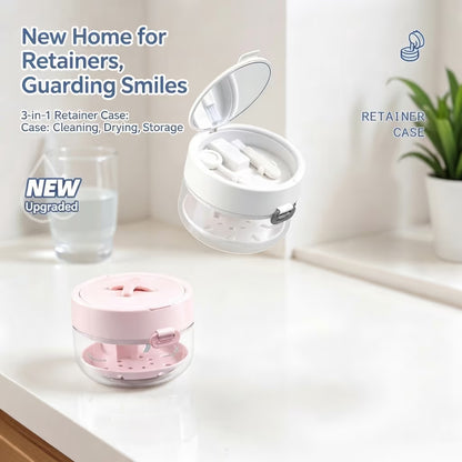 🦷3-in-1 Leak-Proof Retainer Cleaning Case with Mirror, Drain Tray & Travel Storage