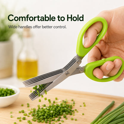 🌿 Kitchen Time-Saver: 5-Blade Stainless Steel Herb & Scallion Scissors with Cleaning Comb