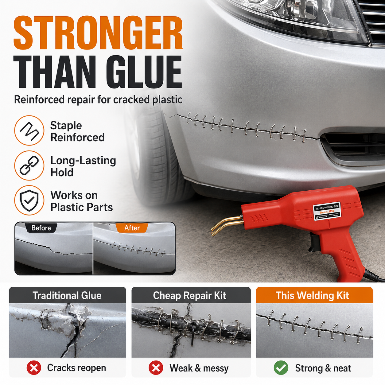 🔧 Handheld Car Plastic Welding Repair Tool (200 Staples Included)
