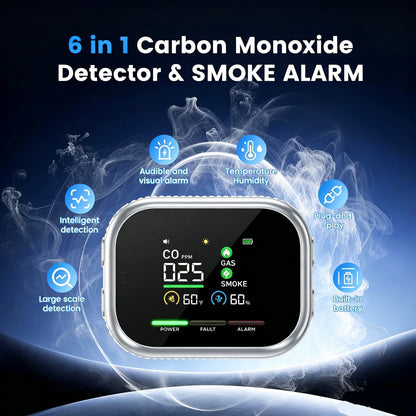 🌟2026 New Portable 6-in-1 Environment & Air Quality Detector | HD Display, CO Monitoring, Temperature, Humidity & High Decibel Alarm