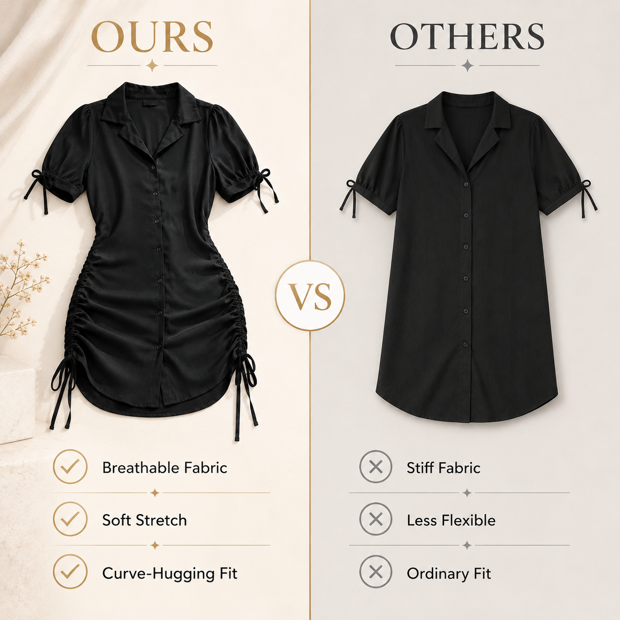 Chic Cinched Shirt Dress Curved-Defining Ruched👗