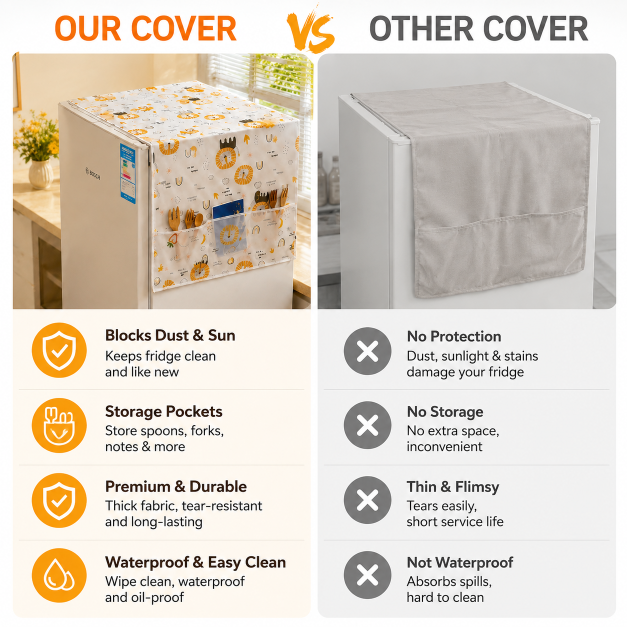 🦁 PEVA Cartoon Fridge Cover