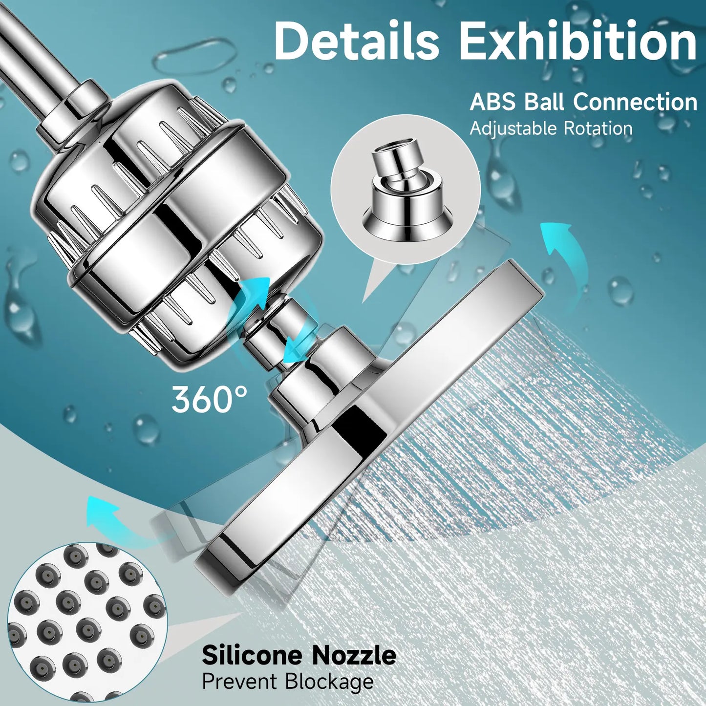 Filtered Shower Head Set 20 Stage Shower Filter - Reduces Chlorine And Heavy MetalsHigh Pressure Showerhead Filter With 6" Round, Luxury Polished Chrome