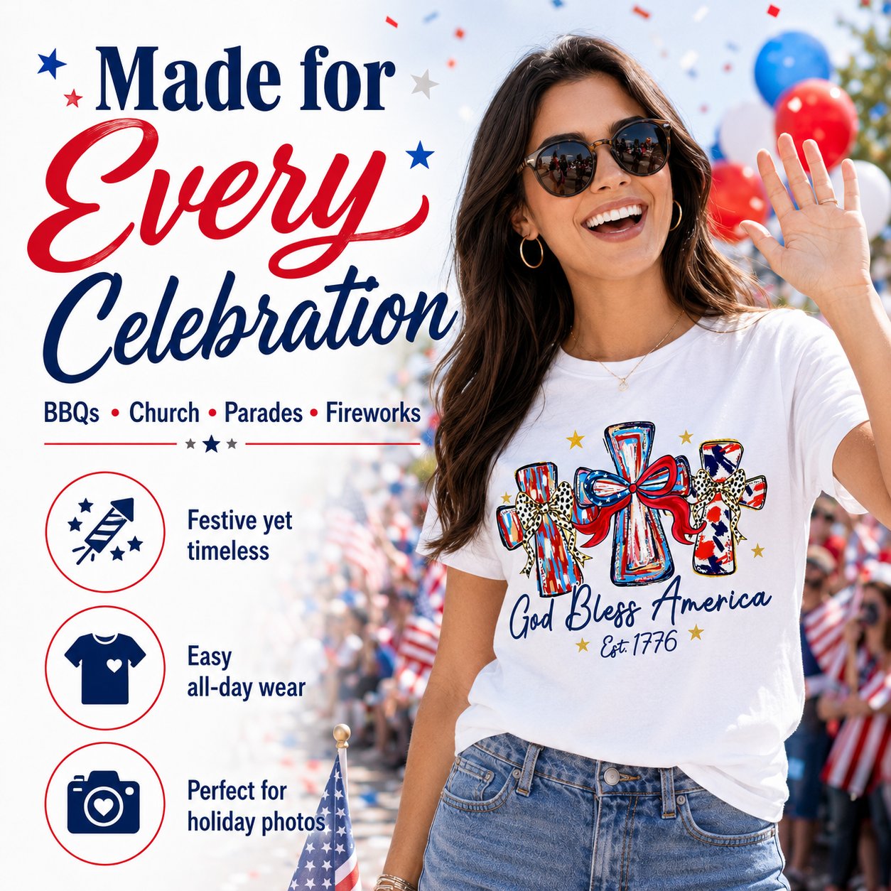 Vintage Washed "God Bless America" Faith & Freedom Tee