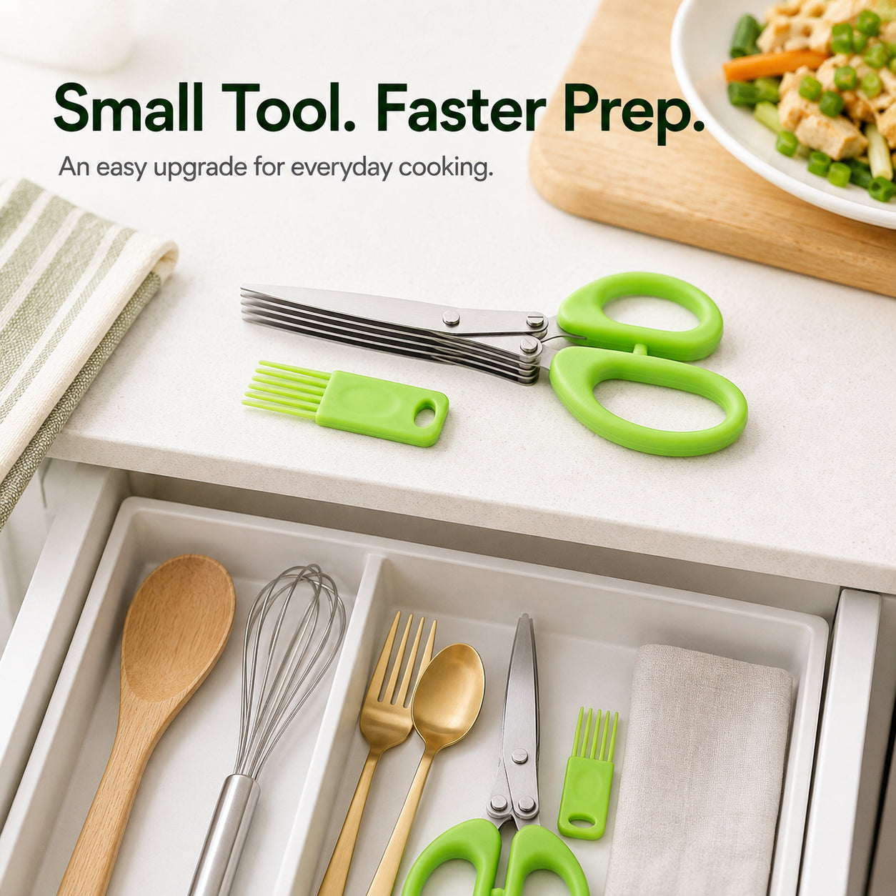 🌿 Kitchen Time-Saver: 5-Blade Stainless Steel Herb & Scallion Scissors with Cleaning Comb