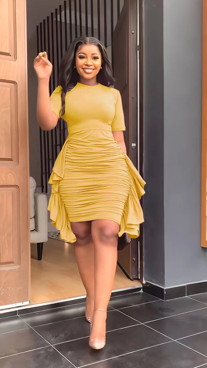 🔥49%OFF 💕Round Neck Short Sleeve Irregular Ruffle Midi Dresses