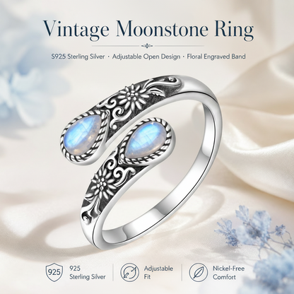 Vintage Moonstone Lotus Ring