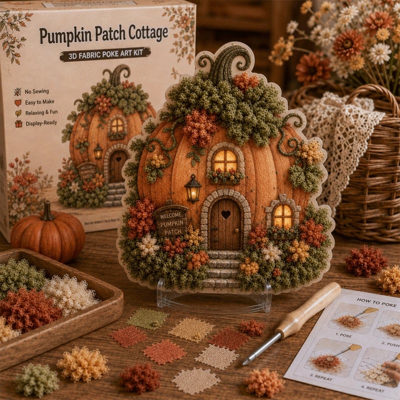 ✨🧘Relaxing & Beginner-Friendly-✨Whimsical Village 3D Fabric Poke Art Kit