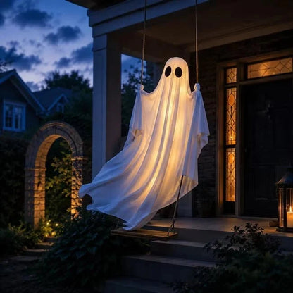 👻✨LED Hanging Ghost Swing Decoration, 5FT Remote Controlled Halloween Outdoor Hanging Decor🎃