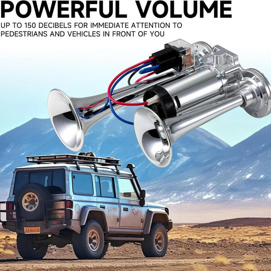 🚗🔧2026 Upgraded 12V Dual Air Horn Kit – 130DB Super Loud Dual Horn with Compressor for Cars, Trucks, SUVs, Boats & More