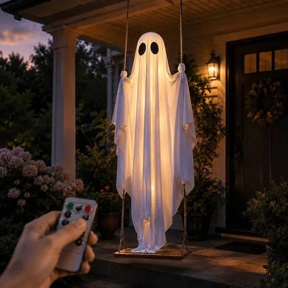 👻✨LED Hanging Ghost Swing Decoration, 5FT Remote Controlled Halloween Outdoor Hanging Decor🎃