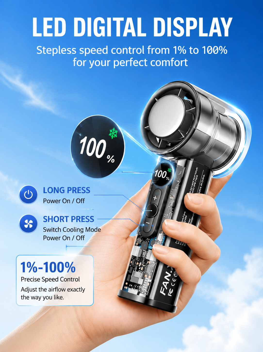 ❄️Bladeless Portable Cooling Fan – 100+ Speeds, Digital Display 🌀