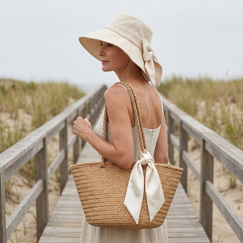 👒Summer Hot Sale☀️Women's Bowknot Wide Brim Sun Protective Hat