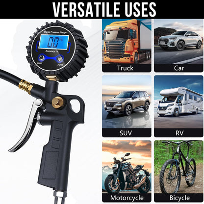 🛠️🚗 High Precision Digital Tire Inflator Pressure Gauge | 3-in-1 Inflate Deflate Check Tire Tool