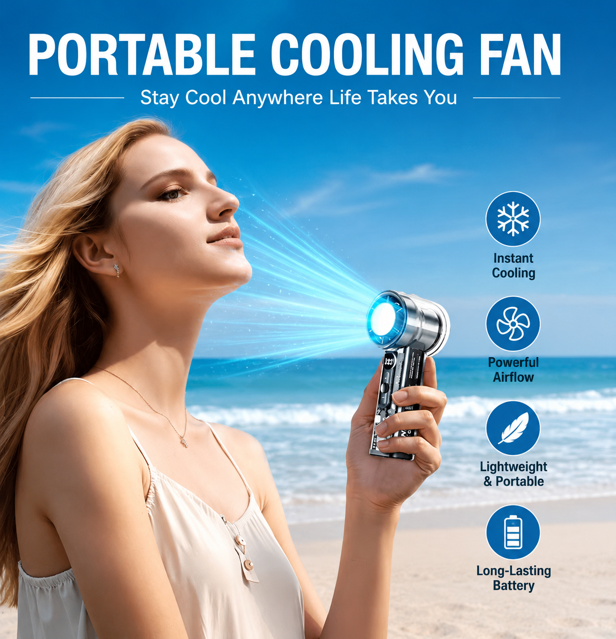 ❄️Bladeless Portable Cooling Fan – 100+ Speeds, Digital Display 🌀