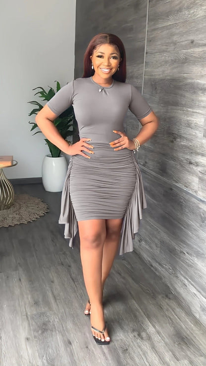 🔥49%OFF 💕Round Neck Short Sleeve Irregular Ruffle Midi Dresses