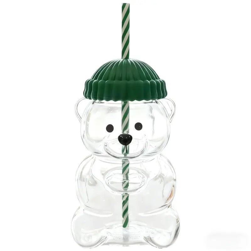 2026 New Cute Beaar Glass Tumbler with Bear Lid & Strawberry Straw