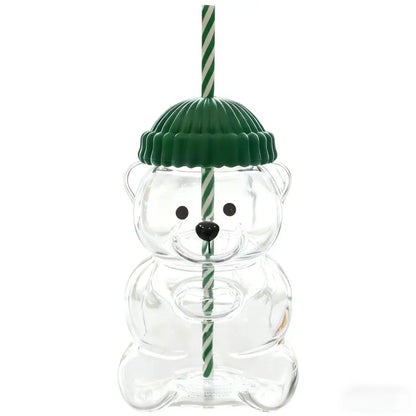 2026 New Cute Beaar Glass Tumbler with Bear Lid & Strawberry Straw