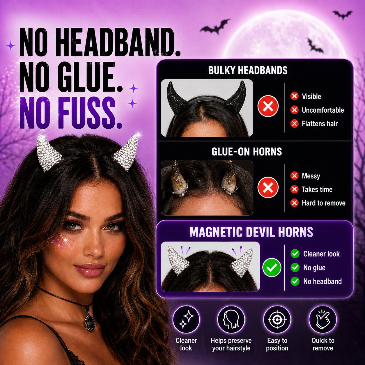 💥 LAST DAY 50% OFF - 😈✨ Cute Sparkle Magnetic Devil Horns (A Pair)