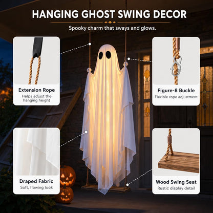 Hanging Ghost Swing with Remote Control String Lights