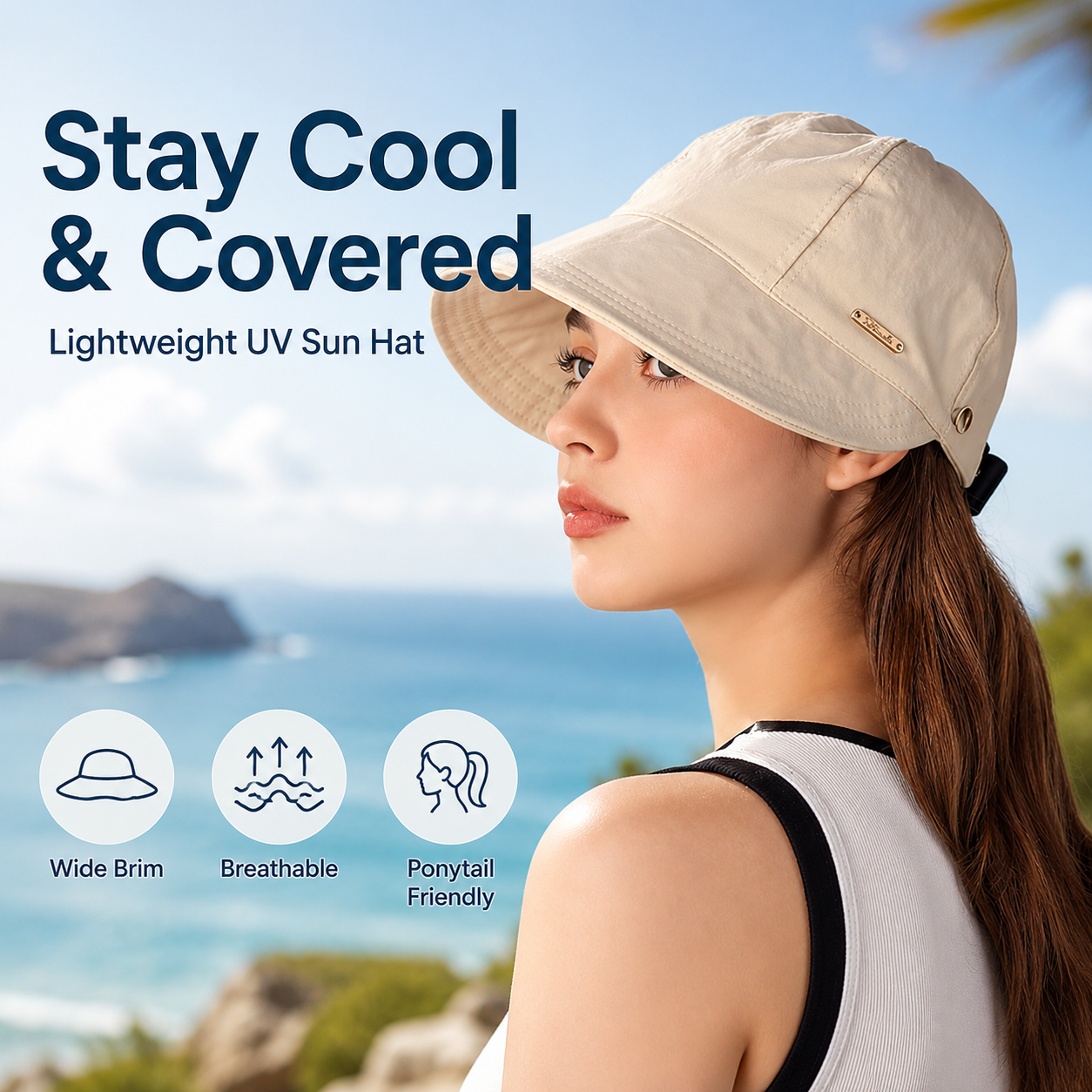 ☀️Women’s Ponytail Sun Hat – Lightweight Wide Brim Outdoor Cap for Beach, Travel & Gardening