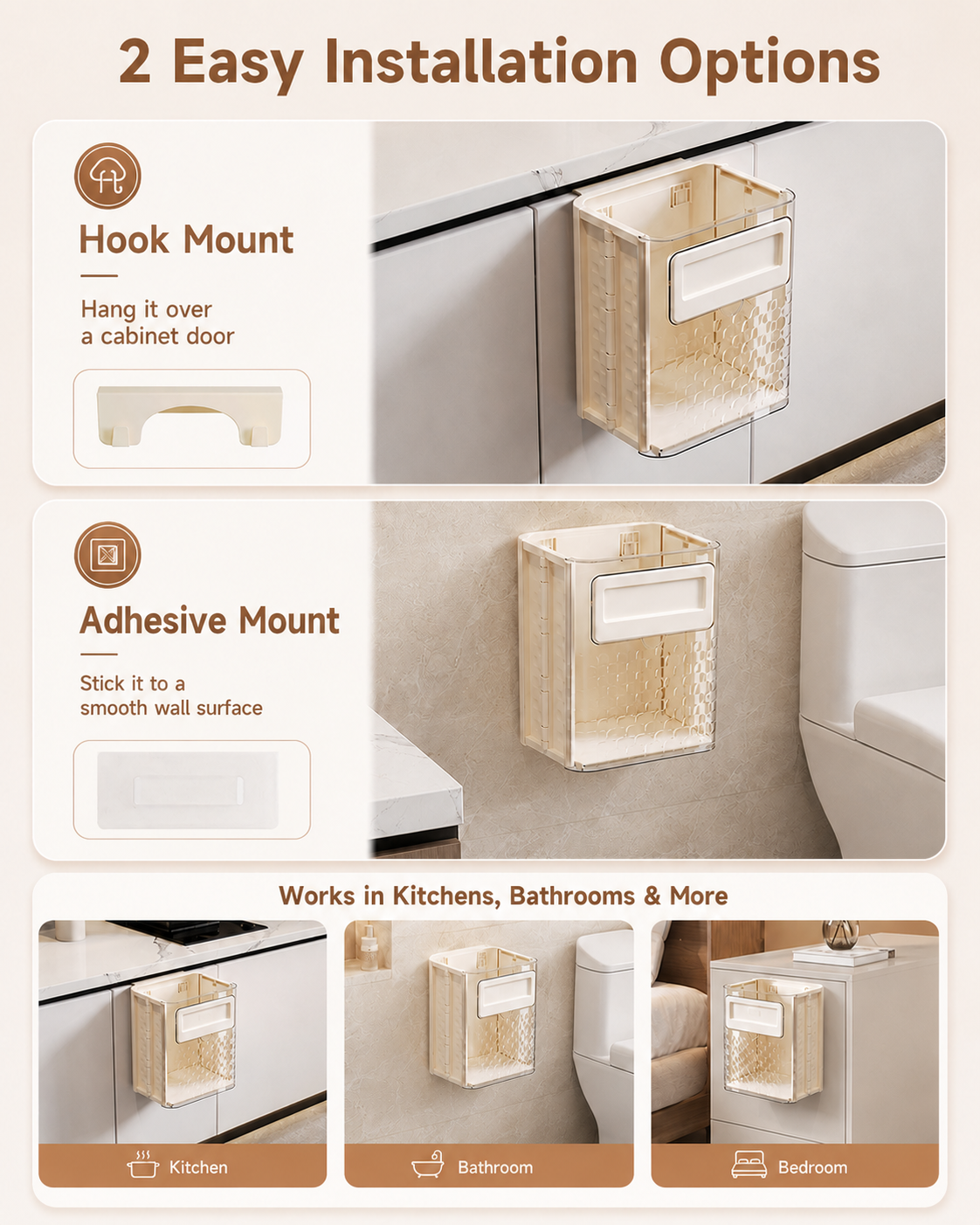 Foldable Wall-Mounted Trash Can for Kitchen Cabinet | Space-Saving Hanging Trash Bin