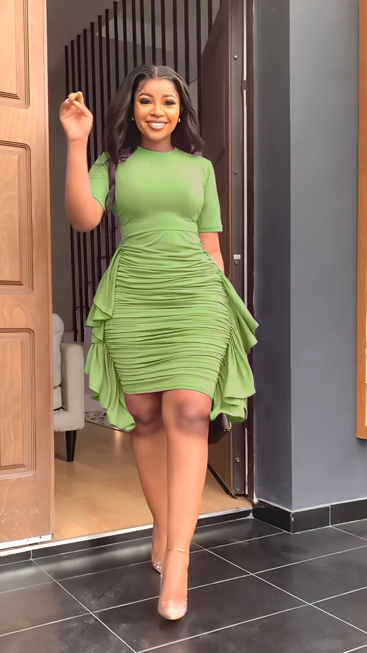 🔥49%OFF 💕Round Neck Short Sleeve Irregular Ruffle Midi Dresses