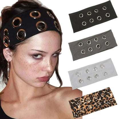 Hollow Out Metal Eyelets Elastic Headband